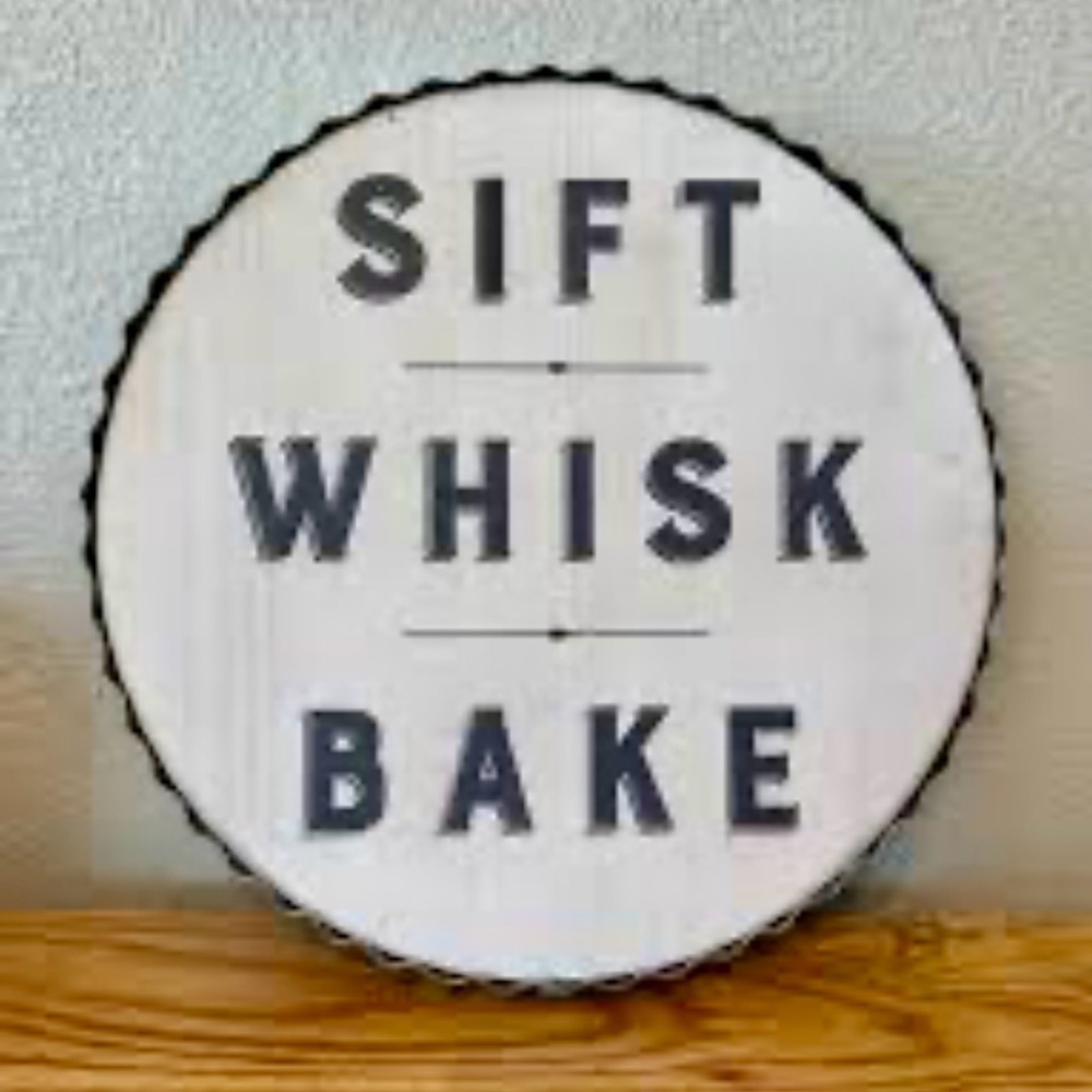 Farmhouse Kitchen Wall Decor Sign – “Sift Whisk Bake” Round Tin